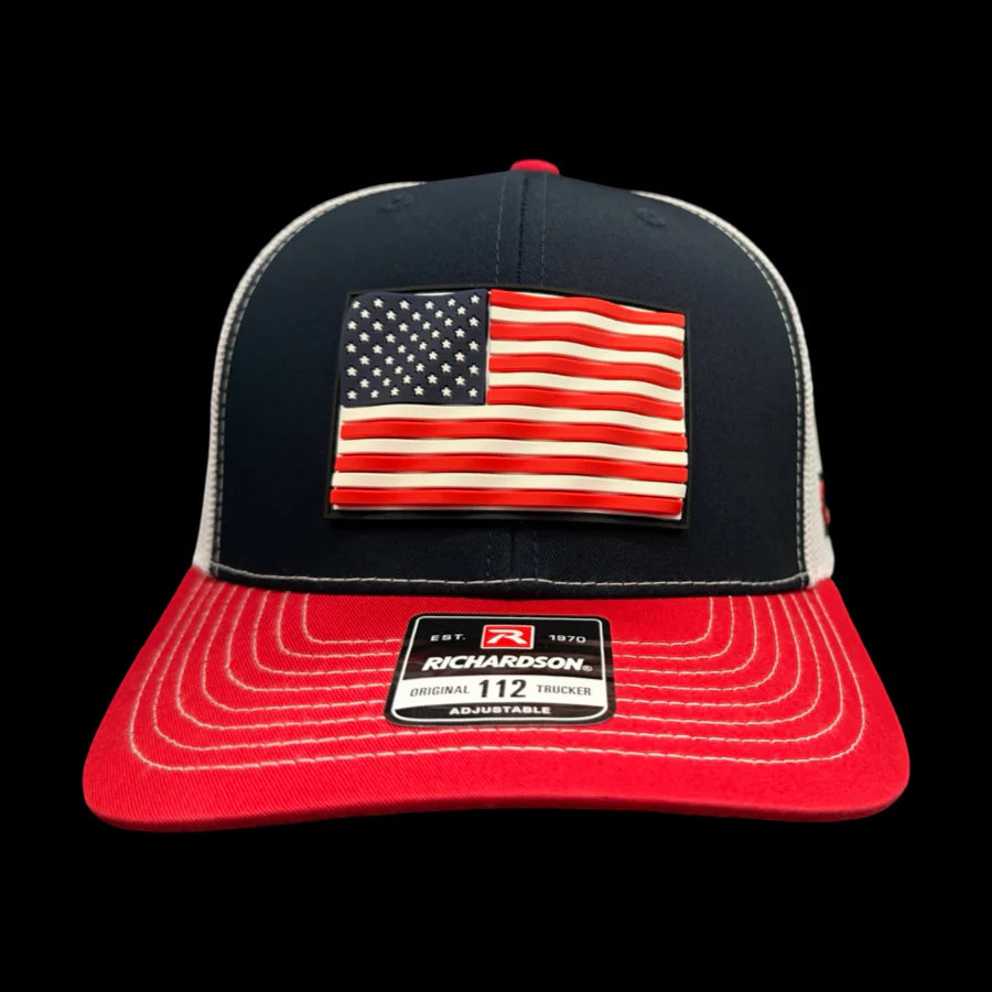 Hometown 803 3D Old Glory Waving Red White Blue Trucker Hat