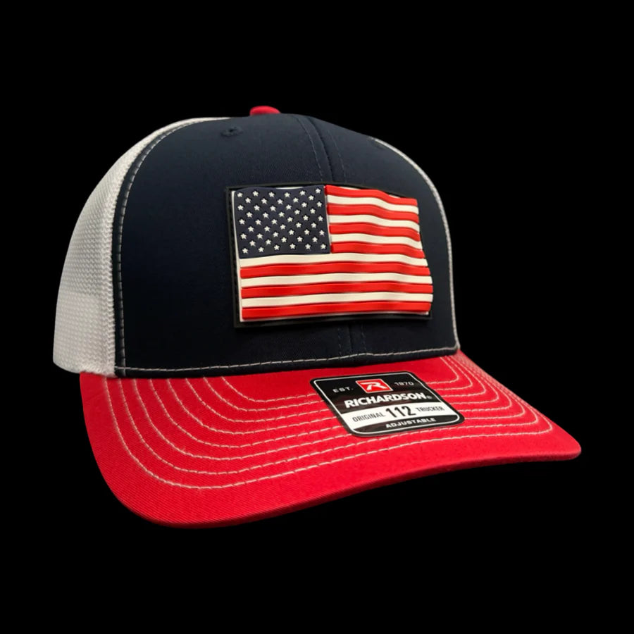 Hometown 803 3D Old Glory Waving Red White Blue Trucker Hat