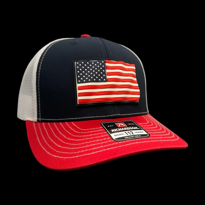 Hometown 803 3D Old Glory Waving Red White Blue Trucker Hat