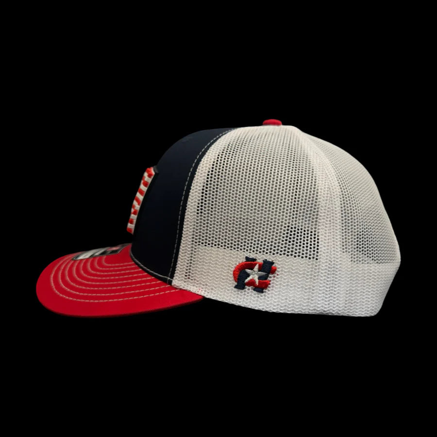Hometown 803 3D Old Glory Waving Red White Blue Trucker Hat