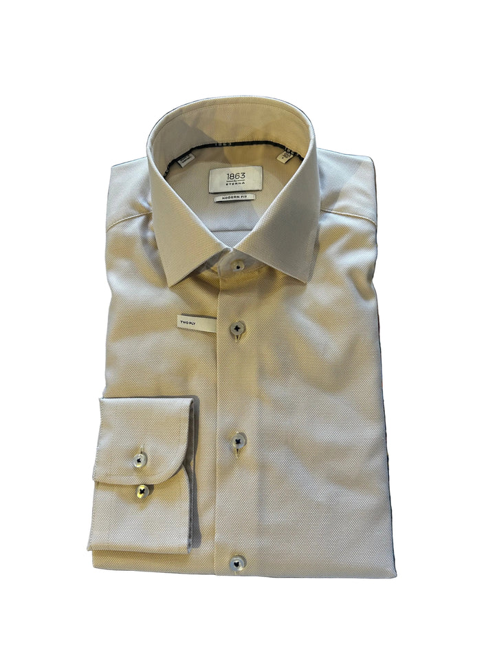 Eterna Modern Fit Structured Twill Modern Fit Kent Collar Dress Shirt: Khaki