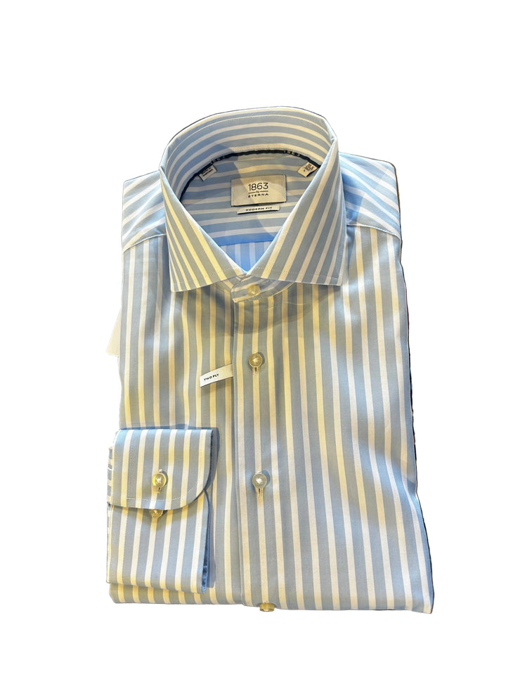 Eterna Modern Fit Stripe Twill Kent Collar Dress Shirt: Light Blue