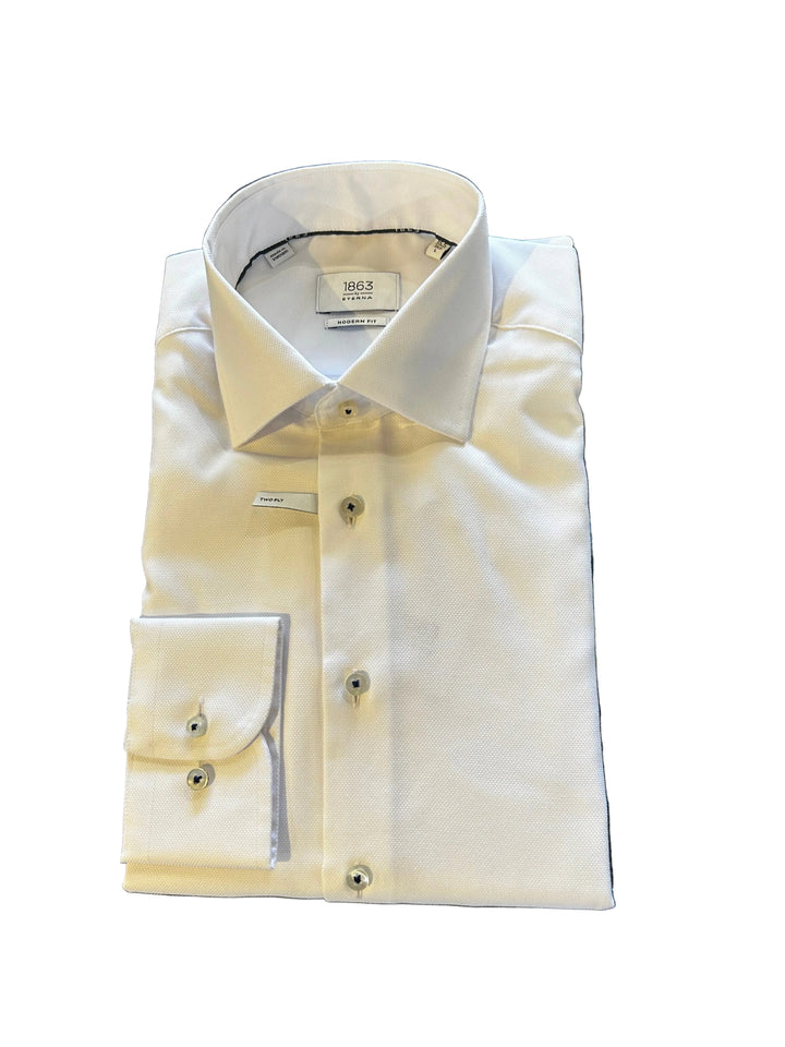 Eterna Modern Fit Structured Twill Modern Fit Kent Collar Dress Shirt: White