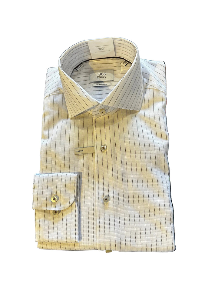 Eterna Modern Fit Stripe Natté Cutaway Collar Dress Shirt: Brown