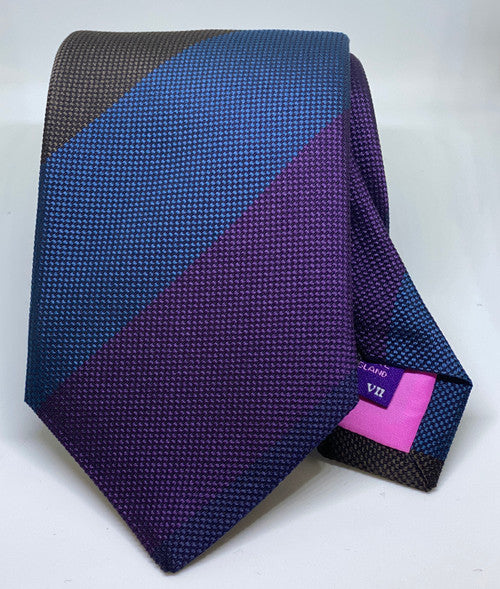 Seaward and Stearn Wide Multi Stripe Tie: Teal/Brown/Purple