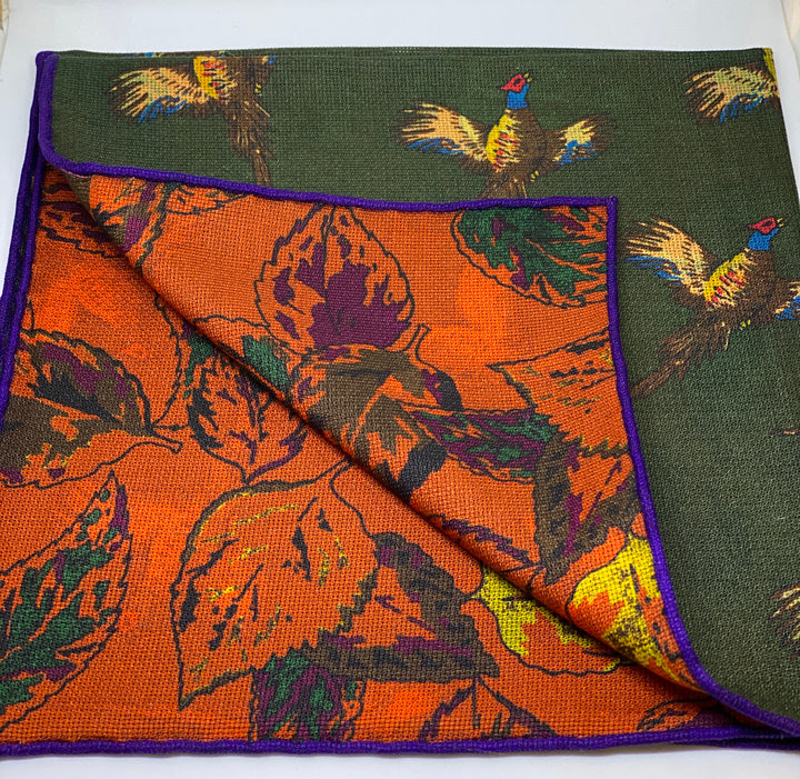 Seaward and Stearn Flying Pheasant Pocket Square: Purple