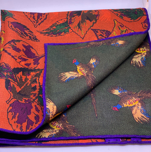 Seaward and Stearn Flying Pheasant Pocket Square: Purple