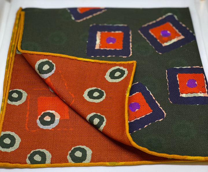 Seaward and Stearn Geometric Square Pocket Square: Orange