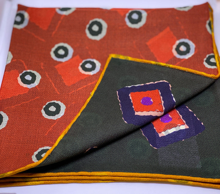 Seaward and Stearn Geometric Square Pocket Square: Orange