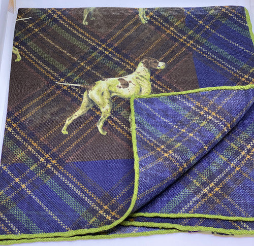 Seaward and Stearn Pointer Dog Pocket Square: Green Plaid