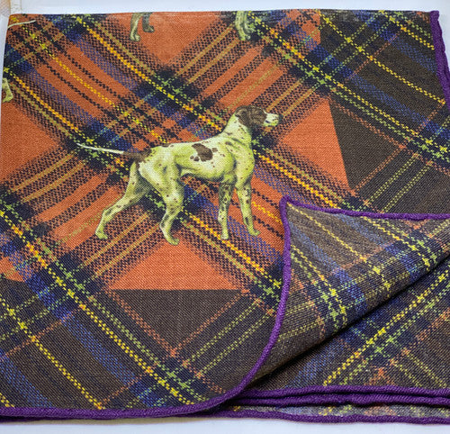 Seaward and Stearn Pointer Dog Pocket Square: Purple Plaid