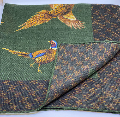 Seaward and Stearn Pheasant w/ Border Pocket Square: Green