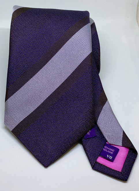 Seaward and Stearn Wide Multi Stripe Tie: Purple/Brown/Silver