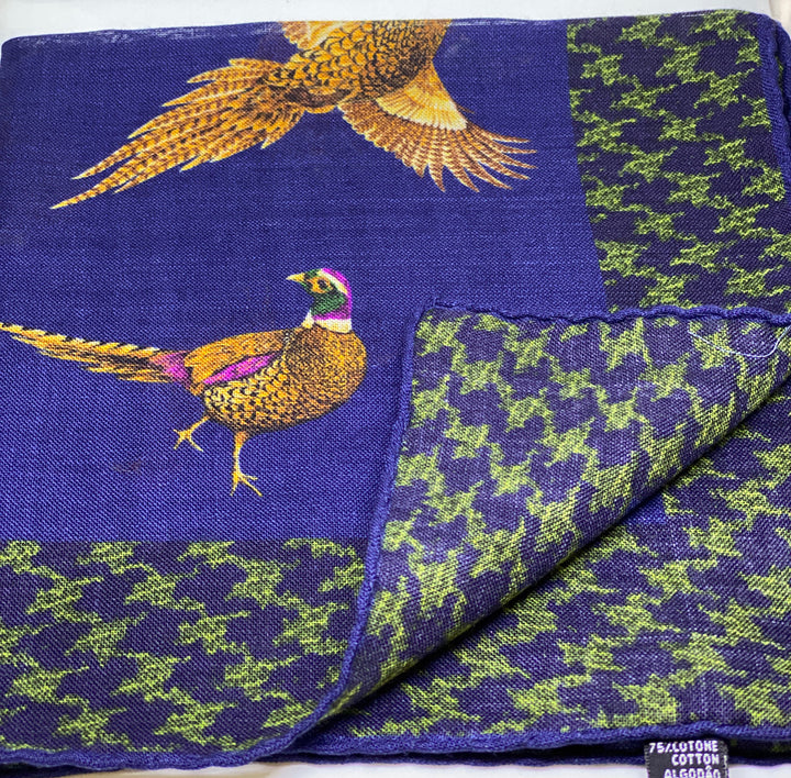 Seaward and Stearn Pheasant w/ Border Pocket Square: Blue