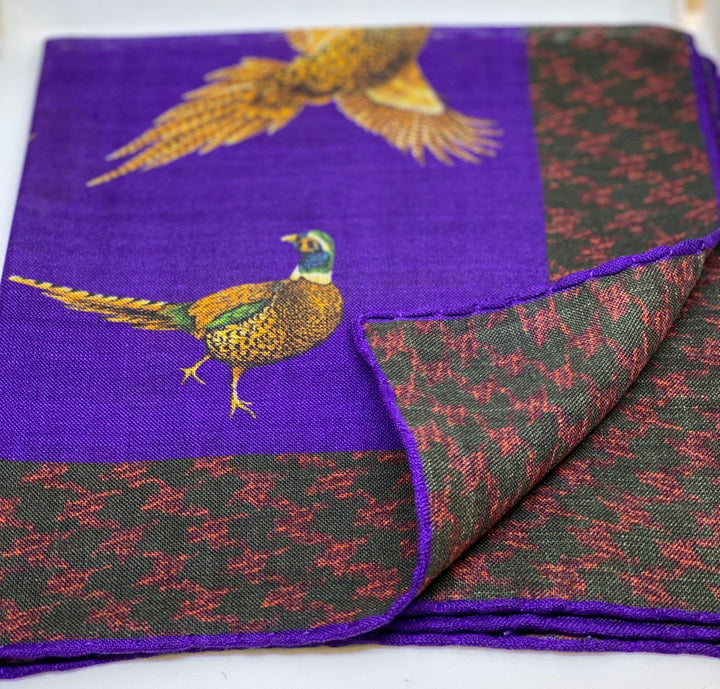 Seaward and Stearn Pheasant w/ Border Pocket Square: Purple