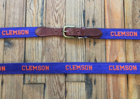 Smathers and Branson Needlepoint Belt - Clemson Text (Purple)