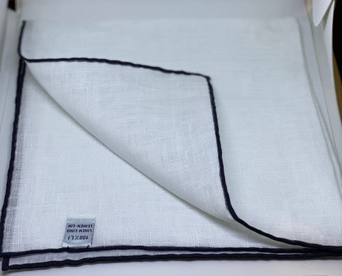 R Hanauer White w/ Black Border Pocket Square