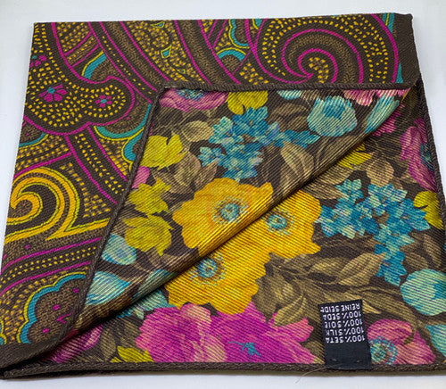 R Hanauer Brown Paisley/Flower Pocket Square