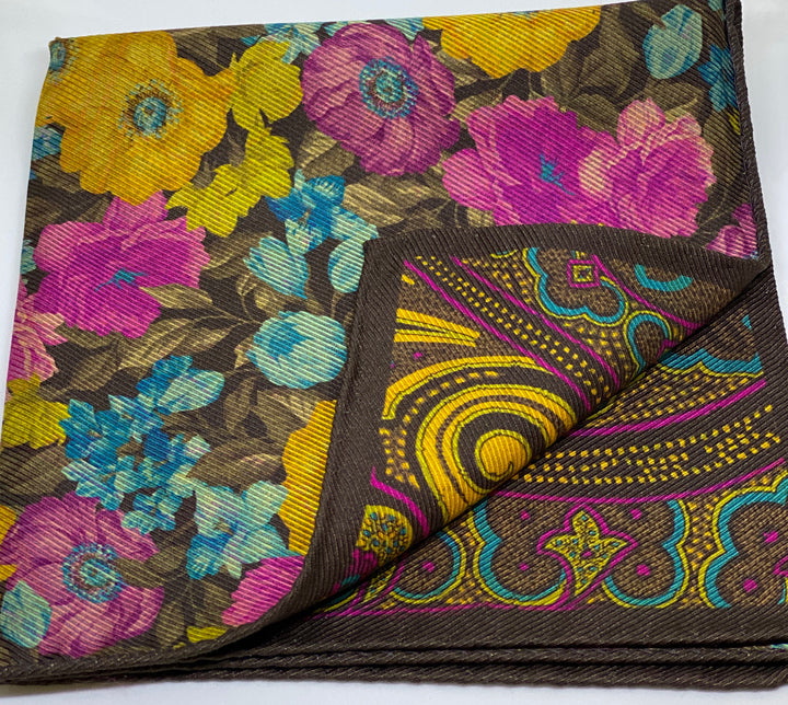 R Hanauer Brown Paisley/Flower Pocket Square