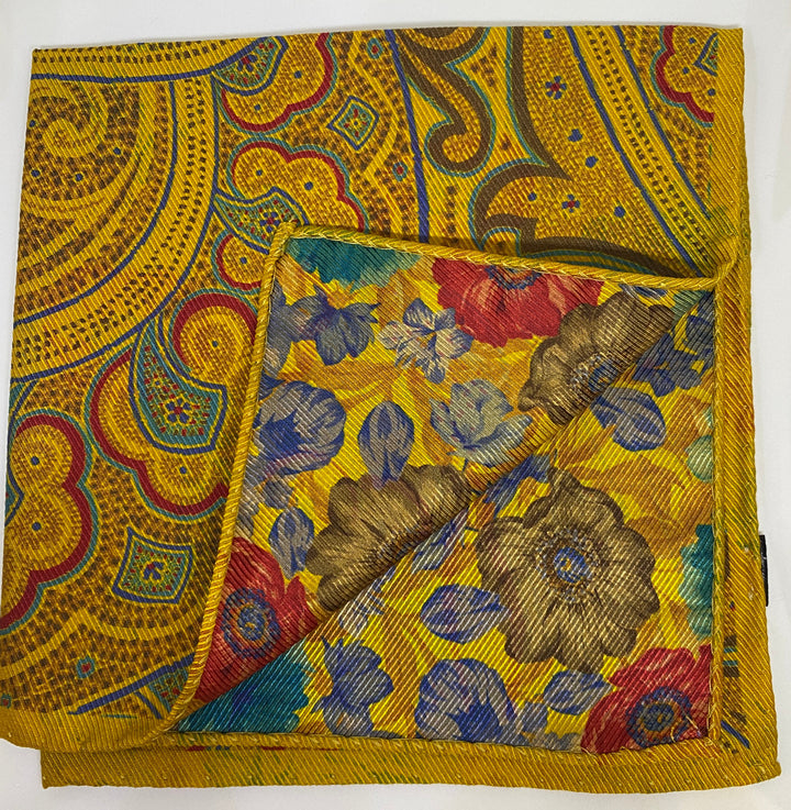 R Hanauer Gold Paisley/Flower Pocket Square