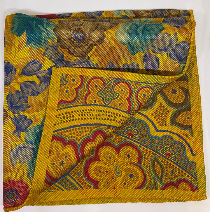 R Hanauer Gold Paisley/Flower Pocket Square