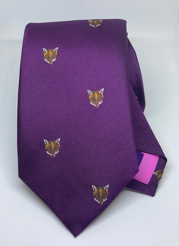 Seaward and Stearn English Woven Silk Fox Head Tie: Purple