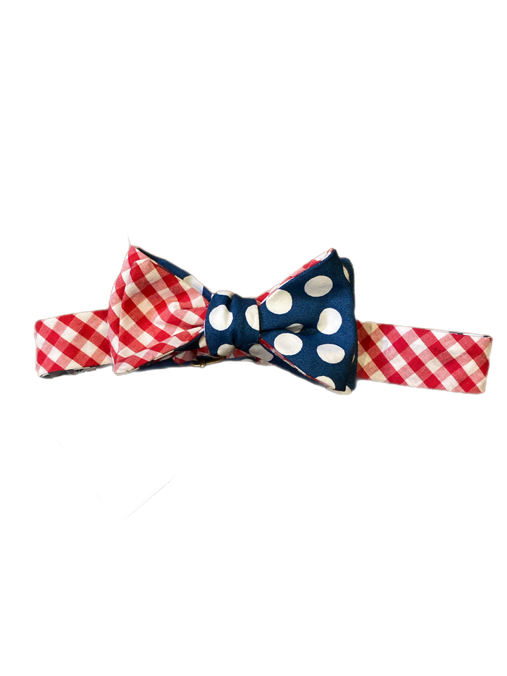 Craig Reagin Red Gingham with Big Blue Dots Bowtie