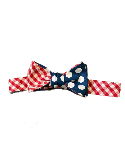 Craig Reagin Red Gingham with Big Blue Dots Bowtie