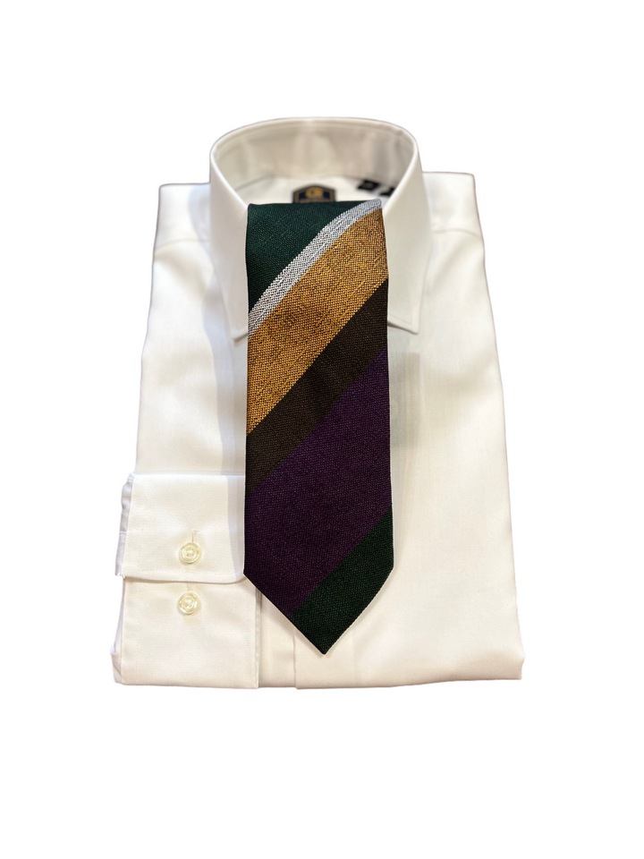 Seaward and Stearn Tie: Purple/Gold/Green