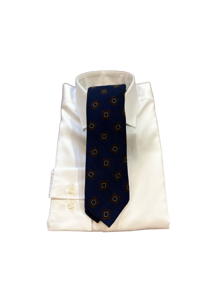 Seaward and Stearn Geometric Tie: Blue/Brown