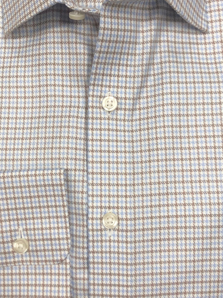 Craig Reagin Chocolate and Sky Houndstooth Sport Shirt