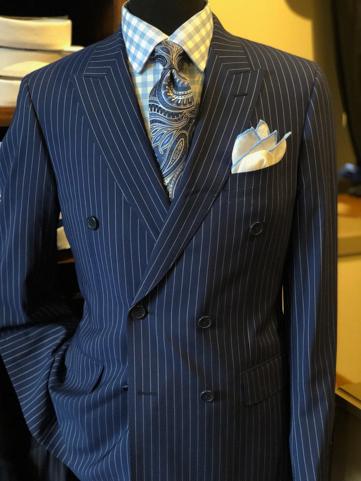 Trend by MaxMan Navy Pinstripe Suit: Double Breasted