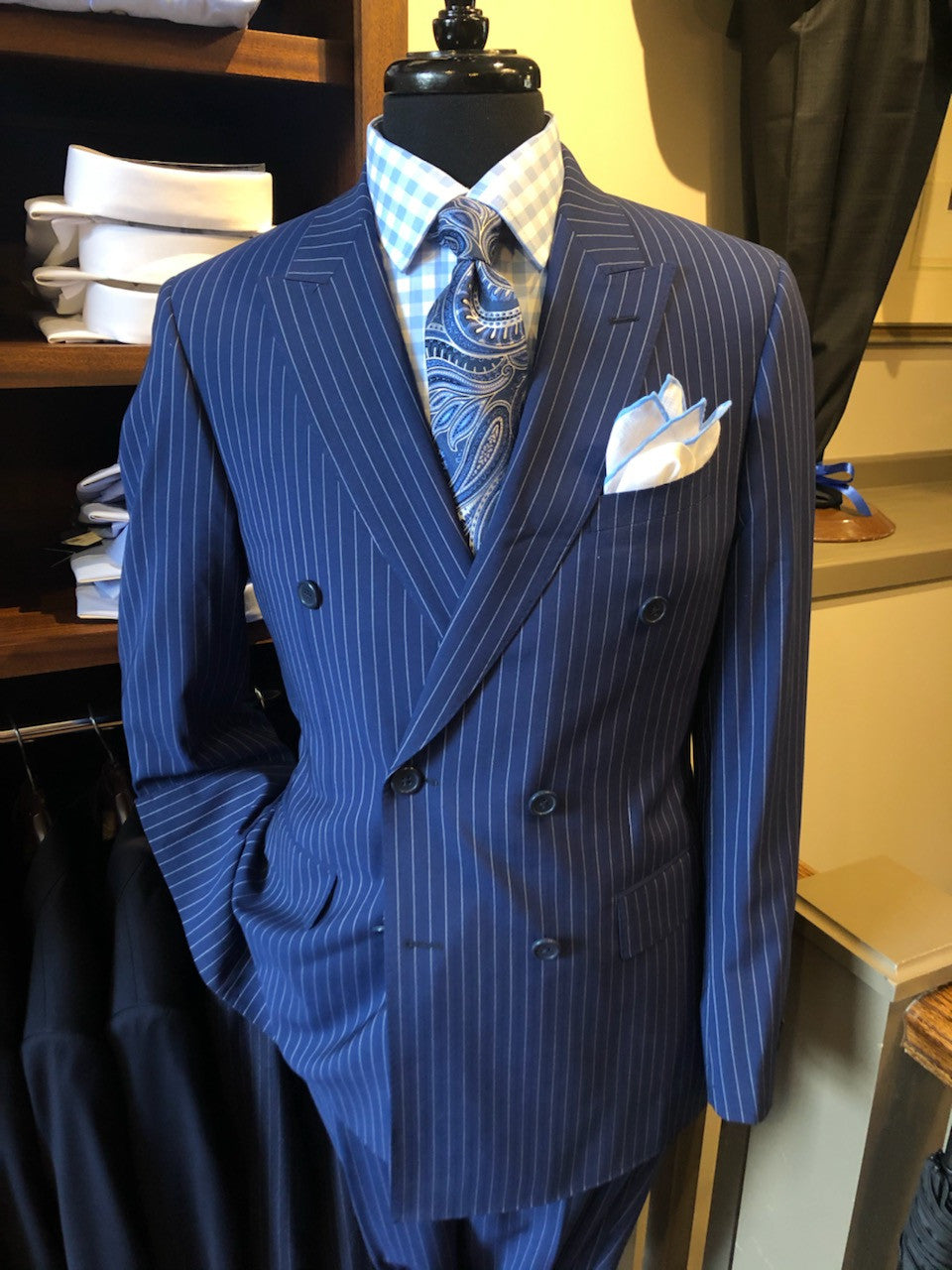 Trend by MaxMan Navy Pinstripe Suit: Double Breasted