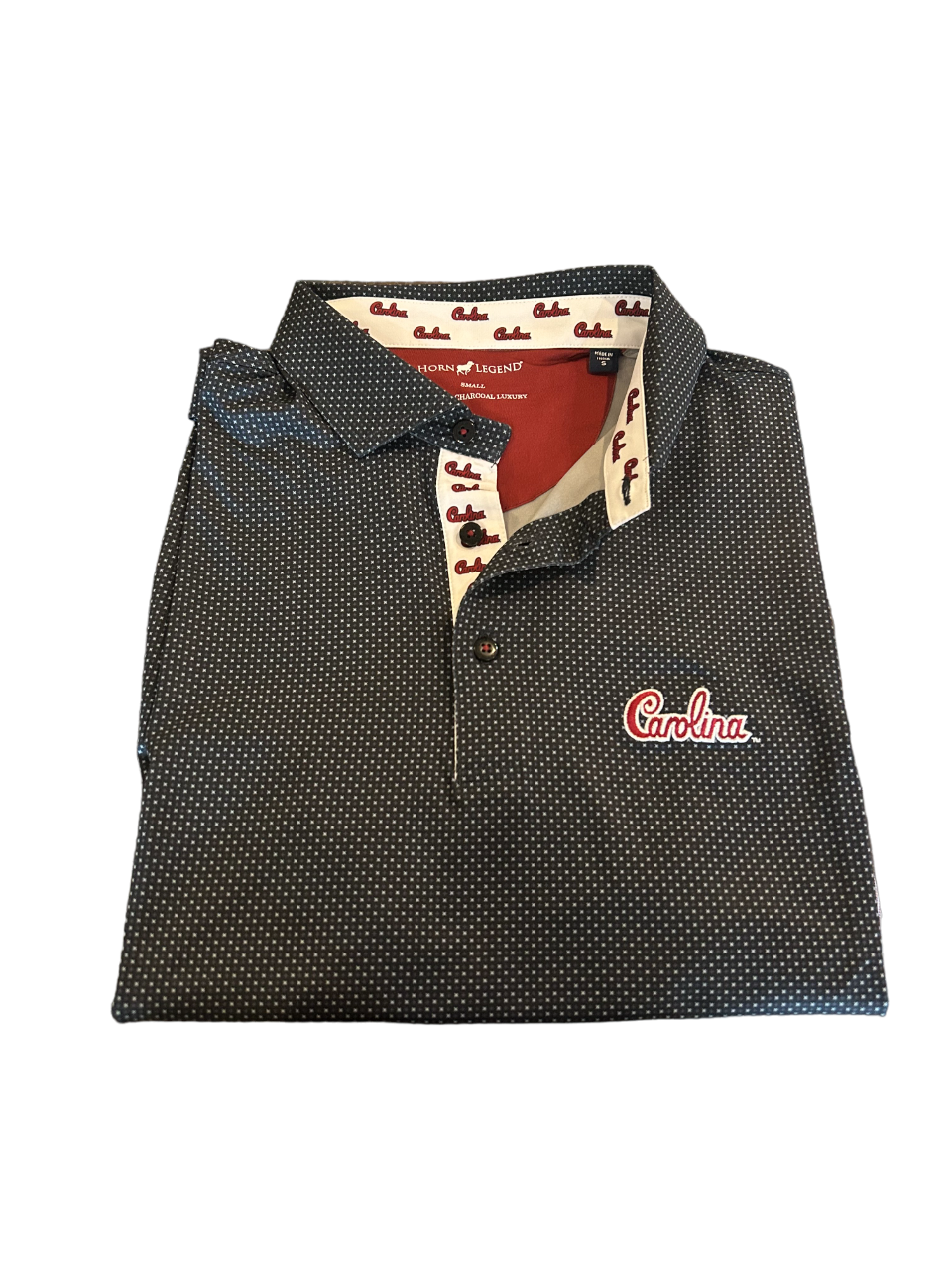 Horn Legend University of South Carolina Charcoal Checkers Polo: Carolina Script