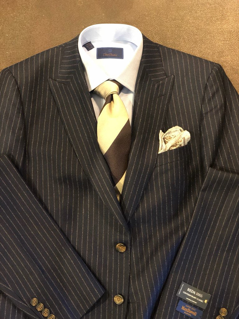 Maxdavoli by MaxMan Navy with Khaki Pinstripe Suit