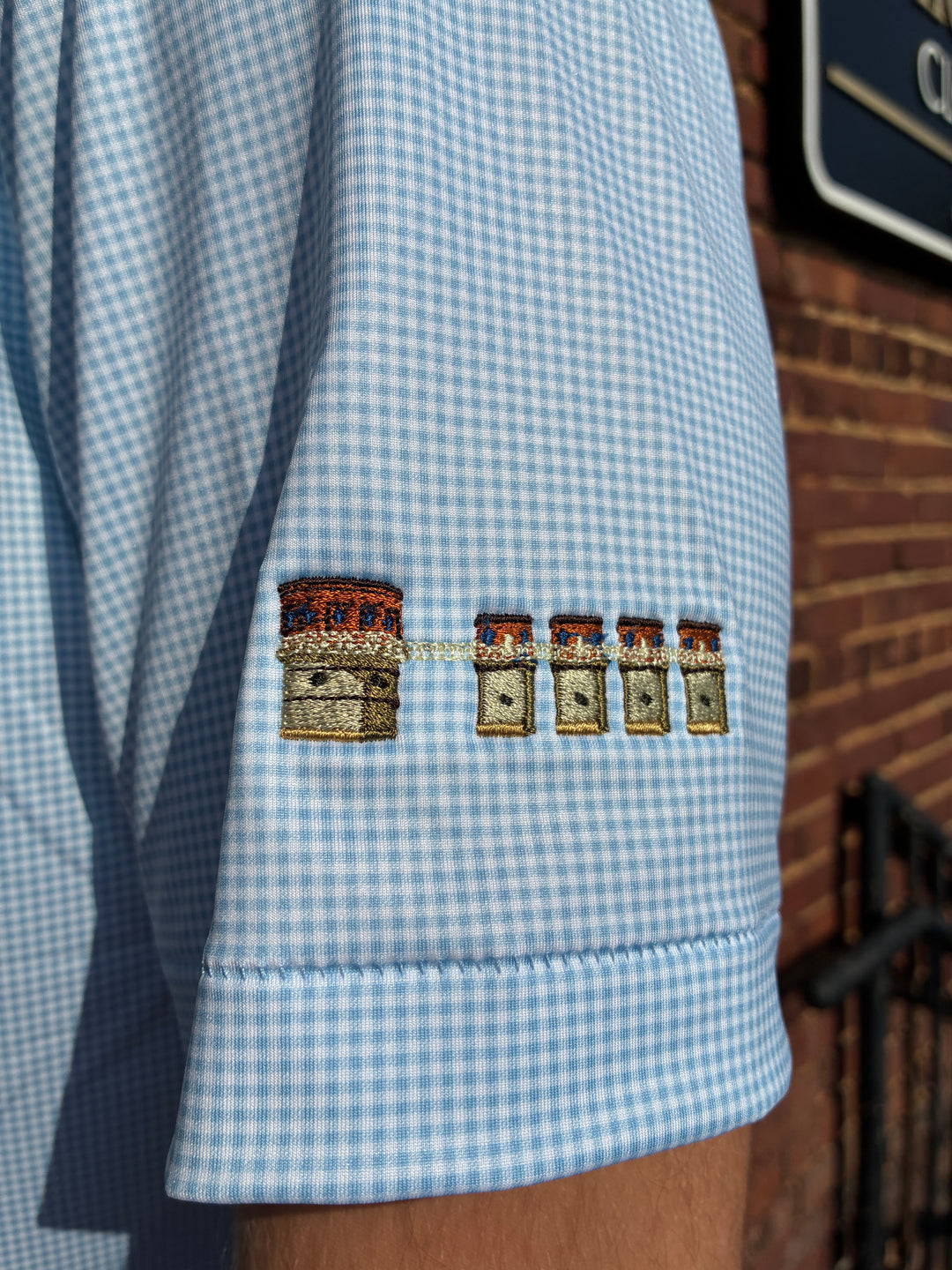 Peter Millar Gingham Performance Jersey Polo with Lake Murray: Cottage Blue
