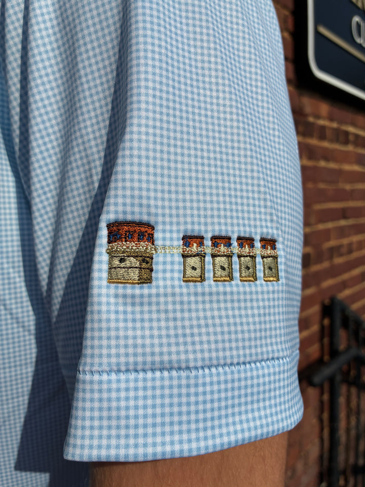 Peter Millar Gingham Performance Jersey Polo with Lake Murray: Cottage Blue