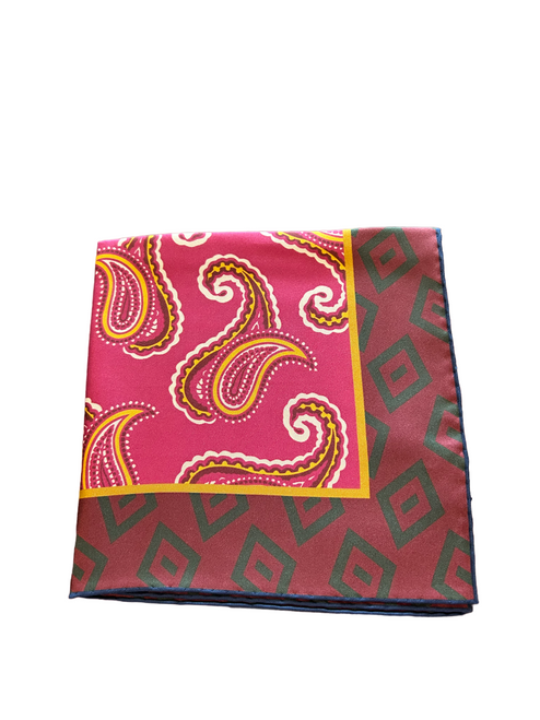 Seaward and Stearn Pink/Yellow Paisley Pocket Square