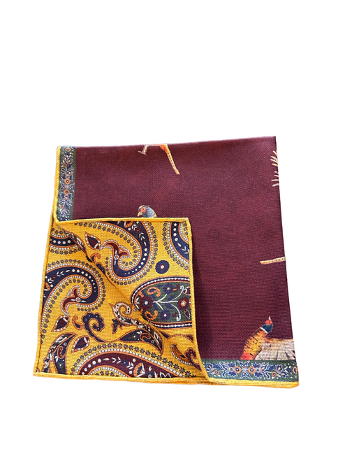 Seaward and Stearn Burgundy Pheasants Pocket Square