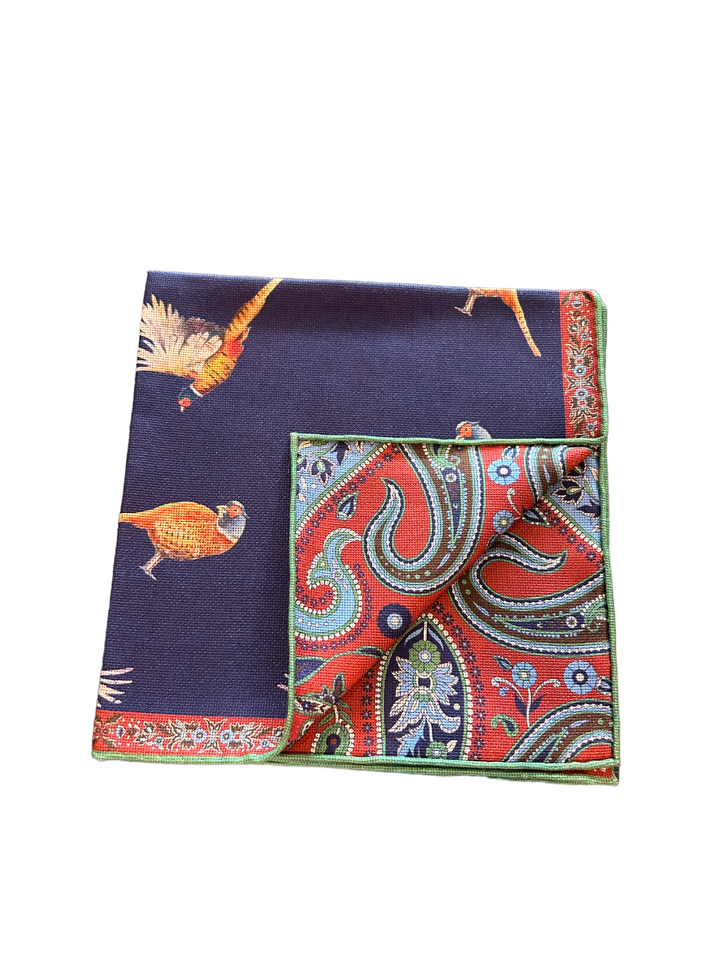 Seaward and Stearn Navy Pheasants Pocket Square