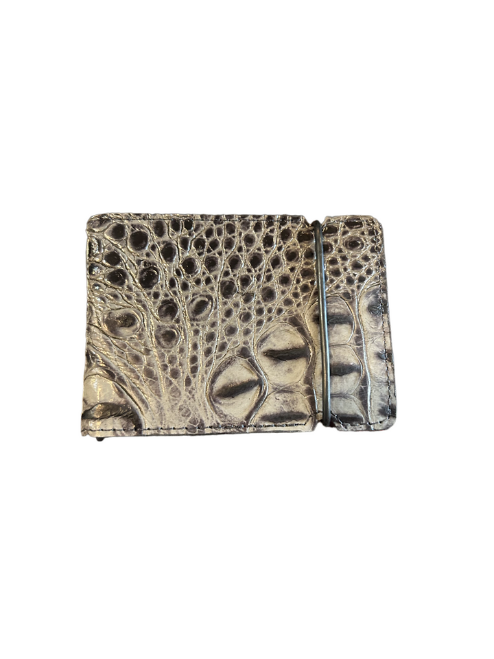 Torino Embossed Hornback Crocodile Calfskin Cash Cover Wallet - Grey