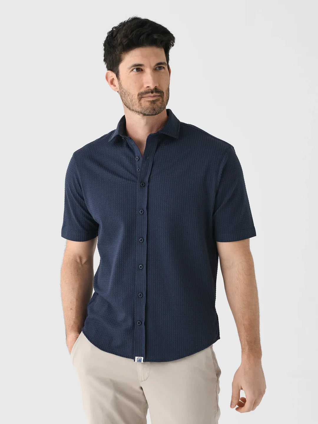 Johnnie-O Surfsucker Knit Short Sleeve Button-Up Shirt: Lake