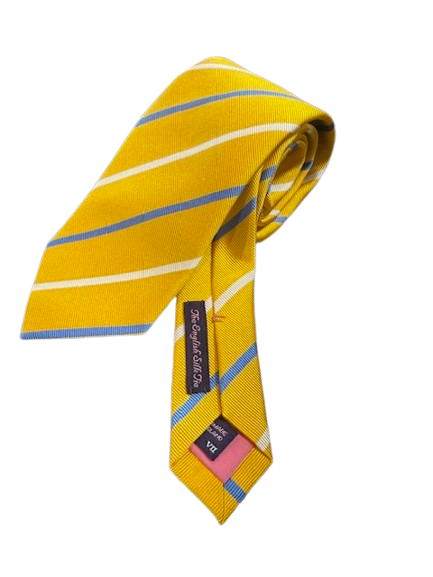 Seaward and Stearn Tie: Yellow with Blue and White Stripes