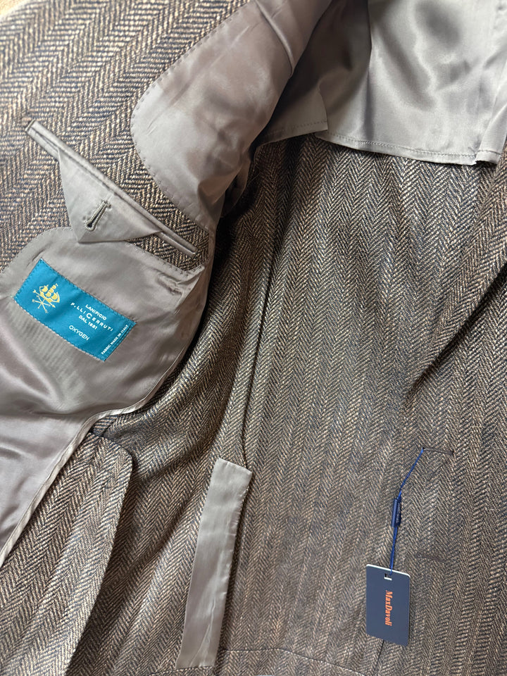 Maxdavoli by Maxman Lanificio F.lli Cerruti Soft Coat: Brown Herringbone
