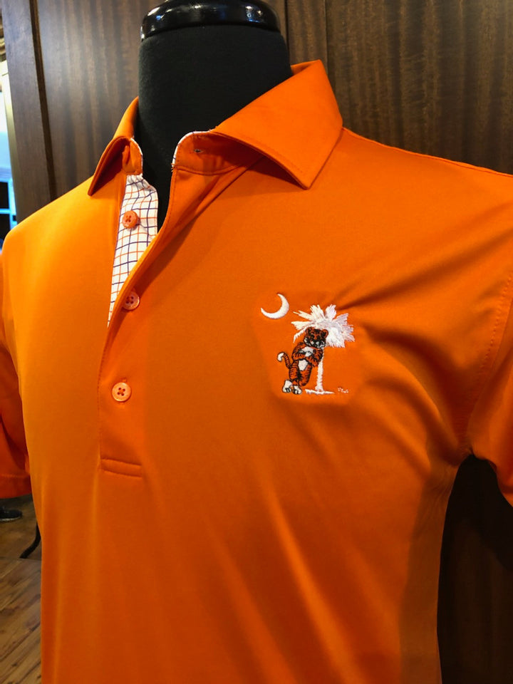 Horn Legend Clemson Orange Polo: Leaning Tiger