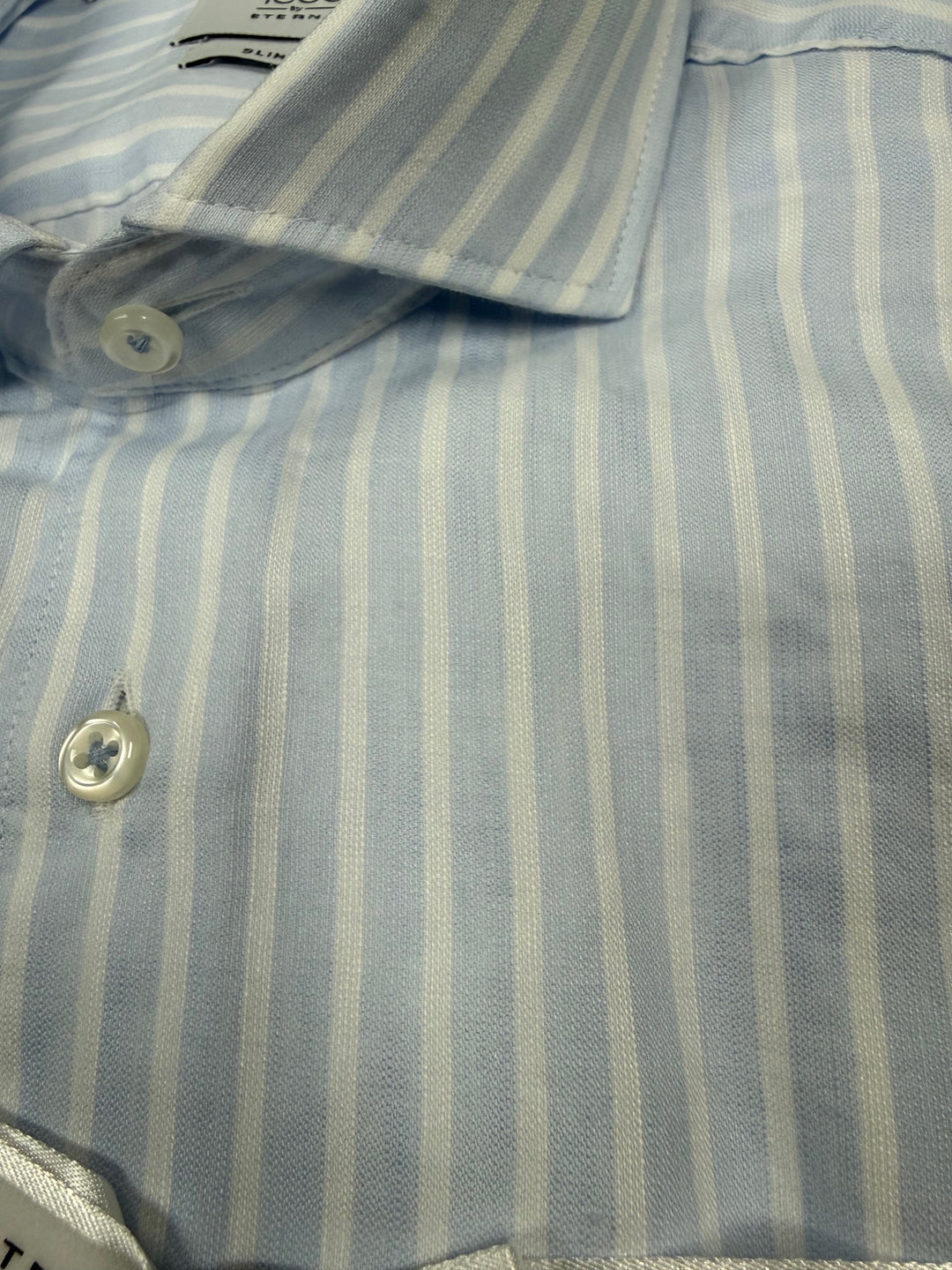 Eterna Slim Fit Soft Stripe Dobby with Cutaway Collar: Light Blue