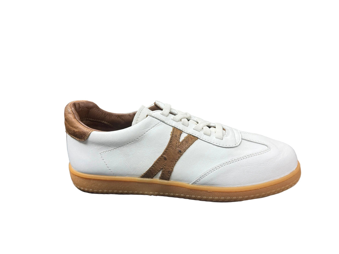 T.B. Phelps Brooklyn Sneaker: Natural Sole with White Leather/Ostrich Trim