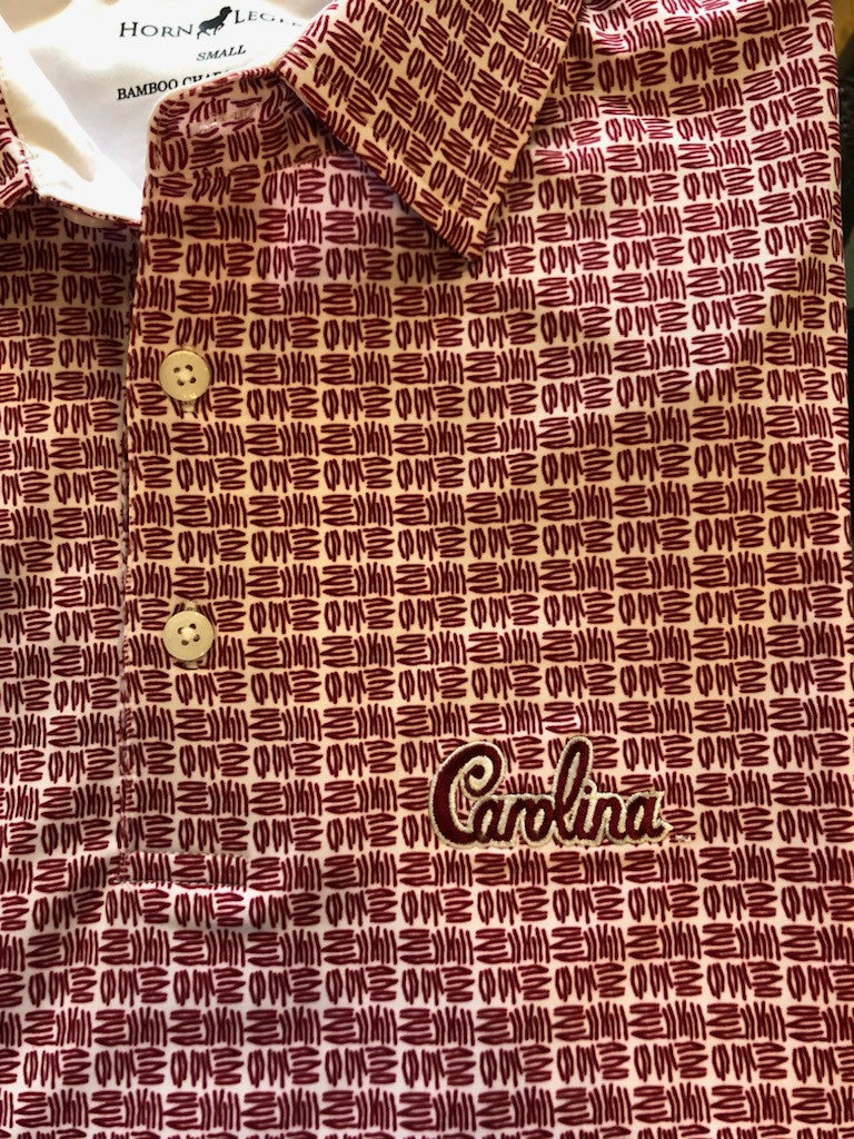 Horn Legend Crosshatch Print South Carolina Polo: Carolina Script Logo