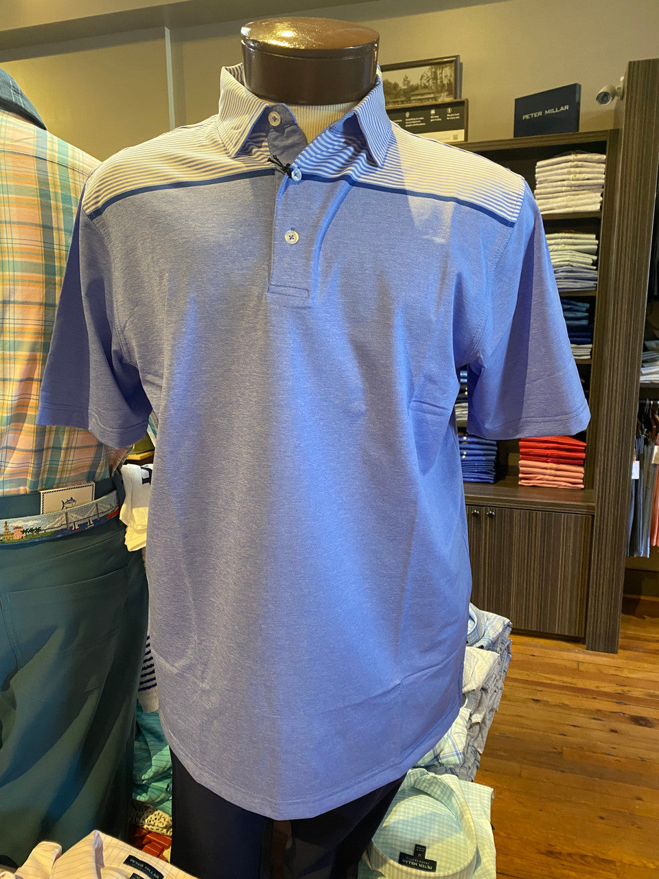 Craig Reagin Heathered Stripe Polo: Ocean/White/Regal