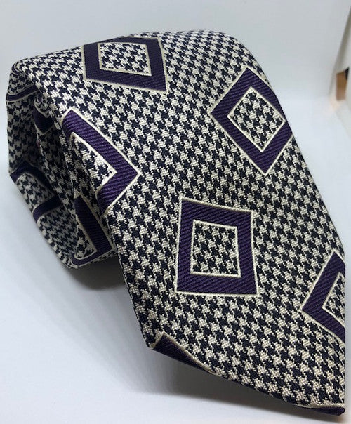 Seaward and Stearn Houndstooth w/ Squares Tie - Purple